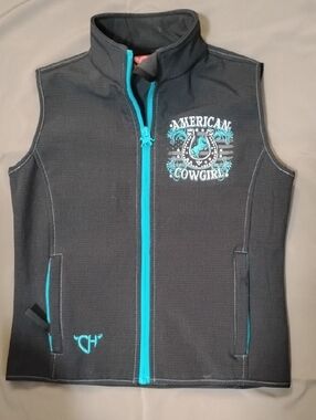 American Cowgirl Girls' Charcoal Vest with Teal Trim
